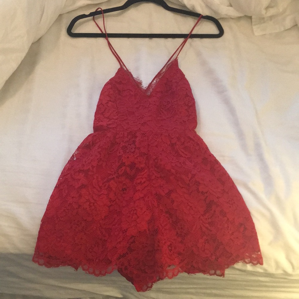 Red laced romper